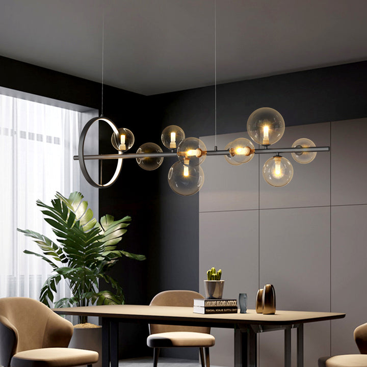 Modernité et Simplicité Lustre à Boules en Verre et Fer 7/10 Lumières pour Salle à Manger 
