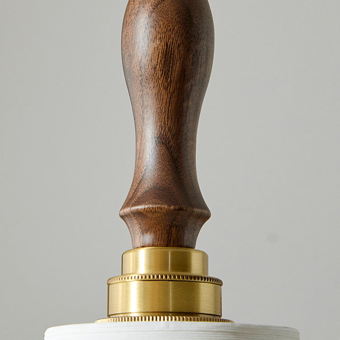 Traditional Japanese Ceramic Brass Walnut Cylinder Conic Texture 1-Light Pendant Light For Dining Room