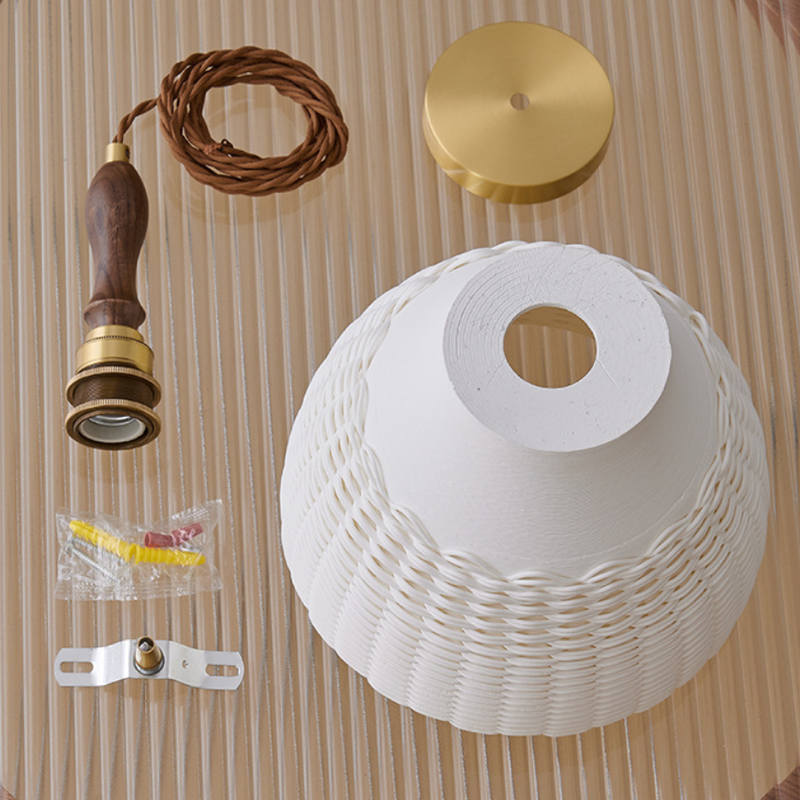 Traditional Japanese Ceramic Brass Walnut Cylinder Conic Texture 1-Light Pendant Light For Dining Room
