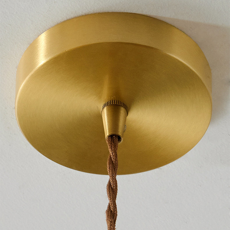 Traditional Japanese Ceramic Brass Walnut Cylinder Conic Texture 1-Light Pendant Light For Dining Room