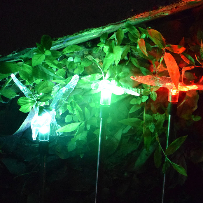 Modern Art Deco Solar Waterproof Stainless Steel PVC Plastic Butterfly Dragonfly Flying Bird LED Outdoor Light Landscape Lighting For Garden
