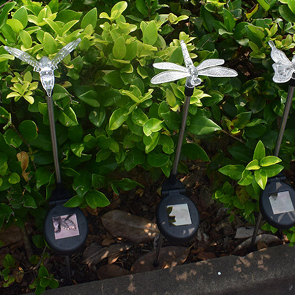 Modern Art Deco Solar Waterproof Stainless Steel PVC Plastic Butterfly Dragonfly Flying Bird LED Outdoor Light Landscape Lighting For Garden