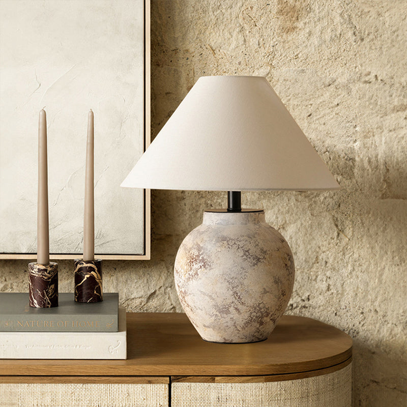 Traditional Vintage Handmade Ceramic Fabric Conic Pot 1-Light Table Lamp For Bedside