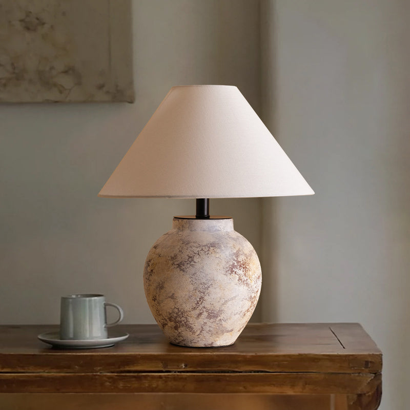 Traditional Vintage Handmade Ceramic Fabric Conic Pot 1-Light Table Lamp For Bedside