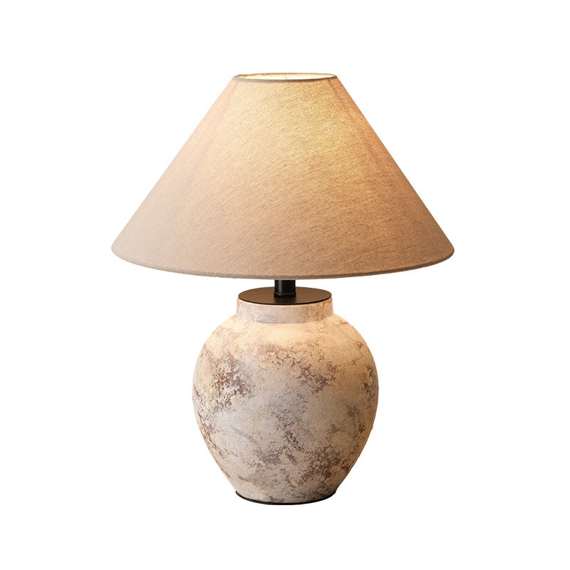 Traditional Vintage Handmade Ceramic Fabric Conic Pot 1-Light Table Lamp For Bedside