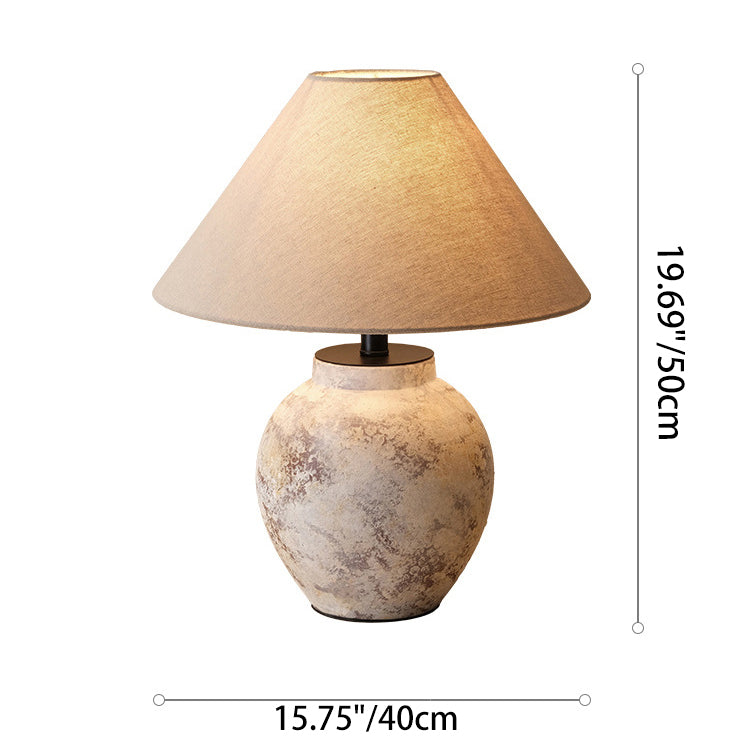 Traditional Vintage Handmade Ceramic Fabric Conic Pot 1-Light Table Lamp For Bedside