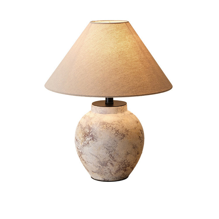Traditional Vintage Handmade Ceramic Fabric Conic Pot 1-Light Table Lamp For Bedside