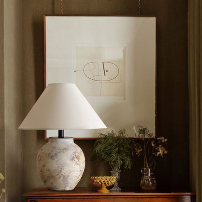Traditional Vintage Handmade Ceramic Fabric Conic Pot 1-Light Table Lamp For Bedside