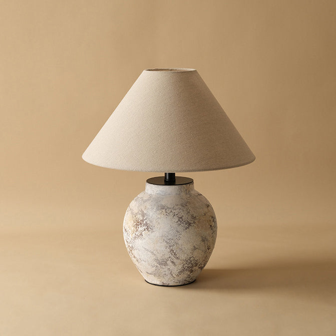 Traditional Vintage Handmade Ceramic Fabric Conic Pot 1-Light Table Lamp For Bedside