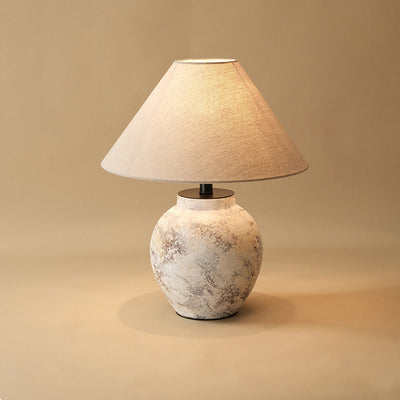 Traditional Vintage Handmade Ceramic Fabric Conic Pot 1-Light Table Lamp For Bedside