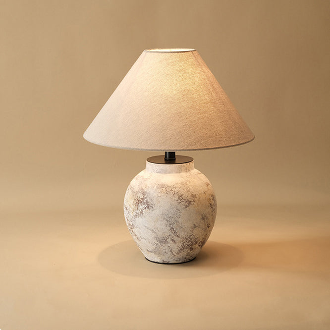 Traditional Vintage Handmade Ceramic Fabric Conic Pot 1-Light Table Lamp For Bedside
