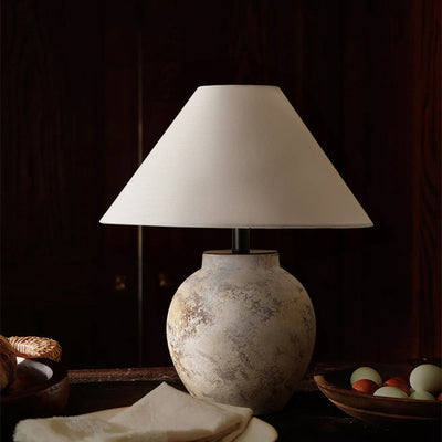 Traditional Vintage Handmade Ceramic Fabric Conic Pot 1-Light Table Lamp For Bedside