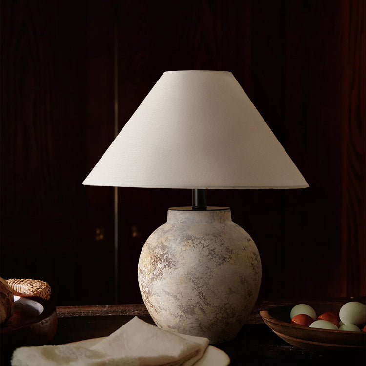 Traditional Vintage Handmade Ceramic Fabric Conic Pot 1-Light Table Lamp For Bedside