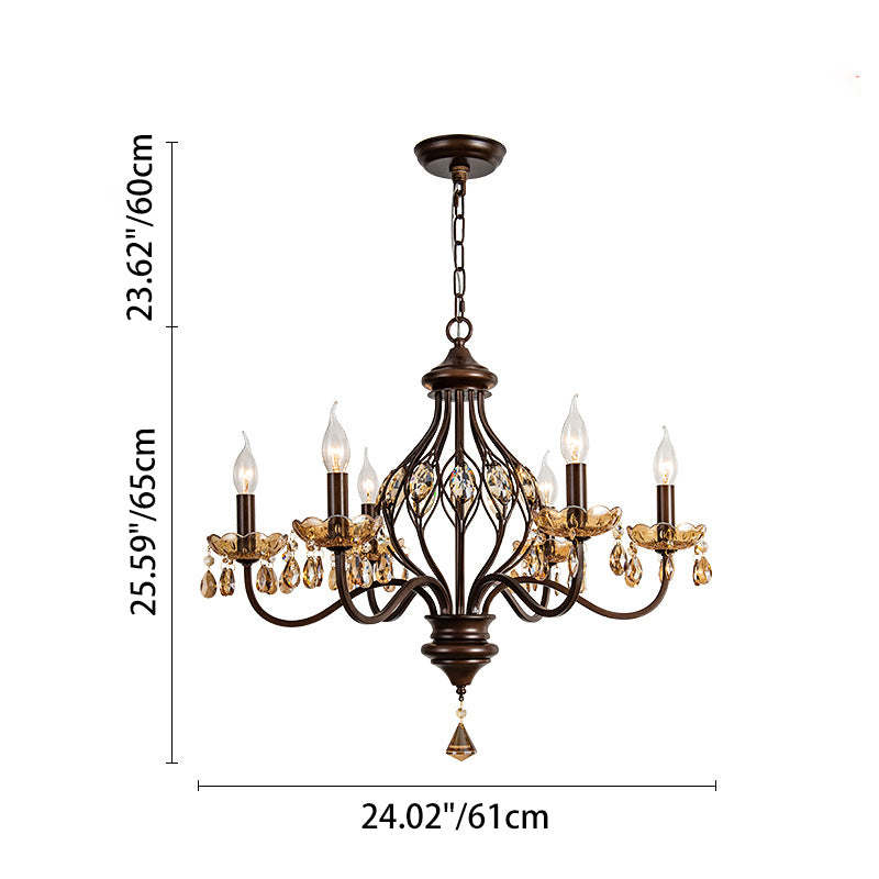 Candelabro de Hierro Retro Contemporáneo con Cristales en Forma de Lágrima de 6/8/10 Luces para Sala de Estar 