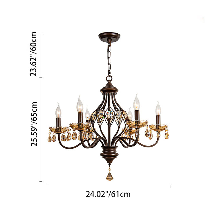 Candelabro de Hierro Retro Contemporáneo con Cristales en Forma de Lágrima de 6/8/10 Luces para Sala de Estar 