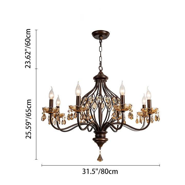 Candelabro de Hierro Retro Contemporáneo con Cristales en Forma de Lágrima de 6/8/10 Luces para Sala de Estar 