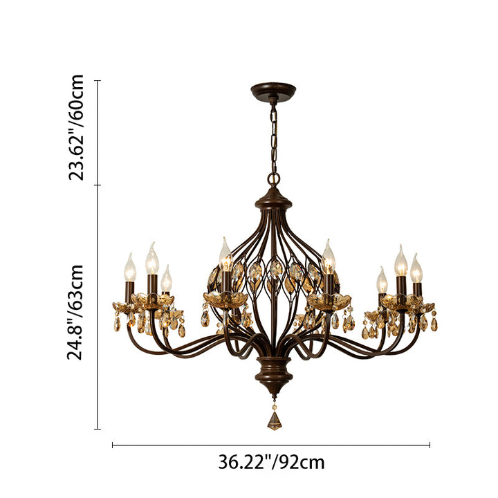 Candelabro de Hierro Retro Contemporáneo con Cristales en Forma de Lágrima de 6/8/10 Luces para Sala de Estar 
