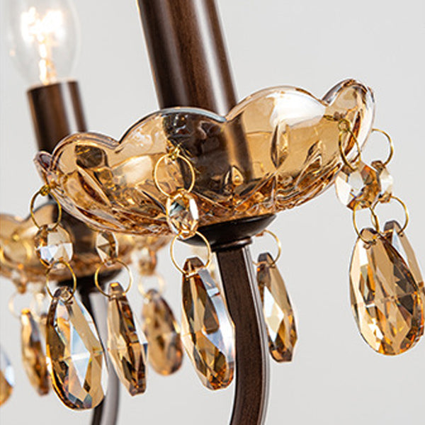 Candelabro de Hierro Retro Contemporáneo con Cristales en Forma de Lágrima de 6/8/10 Luces para Sala de Estar 