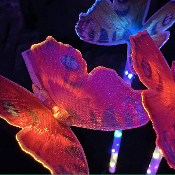 Moderne Art Deco Solar wasserdichte Schmetterlings-Glasfaser-Edelstahl-ABS-LED-Außenleuchte Landschaftsbeleuchtung für den Garten 