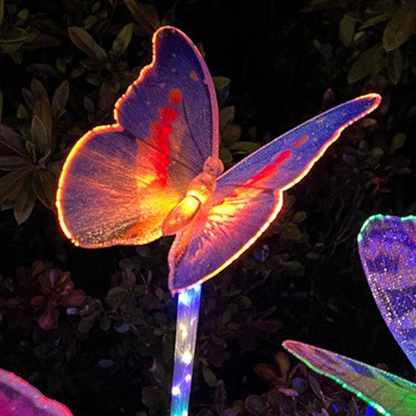 Moderne Art Deco Solar wasserdichte Schmetterlings-Glasfaser-Edelstahl-ABS-LED-Außenleuchte Landschaftsbeleuchtung für den Garten 