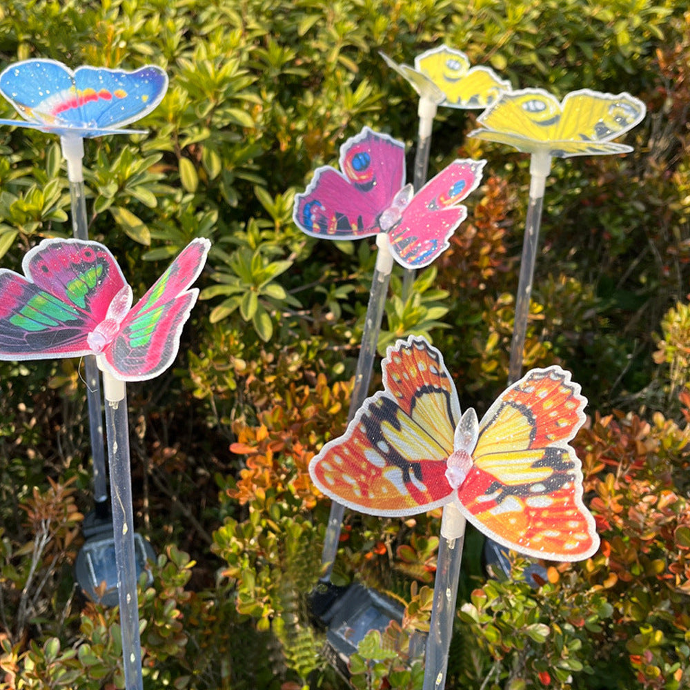 Moderne Art Deco Solar wasserdichte Schmetterlings-Glasfaser-Edelstahl-ABS-LED-Außenleuchte Landschaftsbeleuchtung für den Garten 