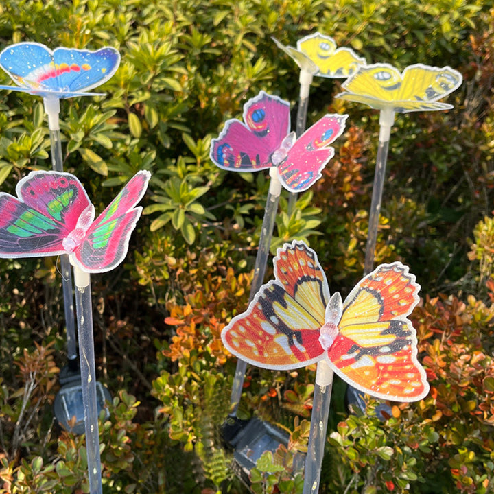 Moderne Art Deco Solar wasserdichte Schmetterlings-Glasfaser-Edelstahl-ABS-LED-Außenleuchte Landschaftsbeleuchtung für den Garten 