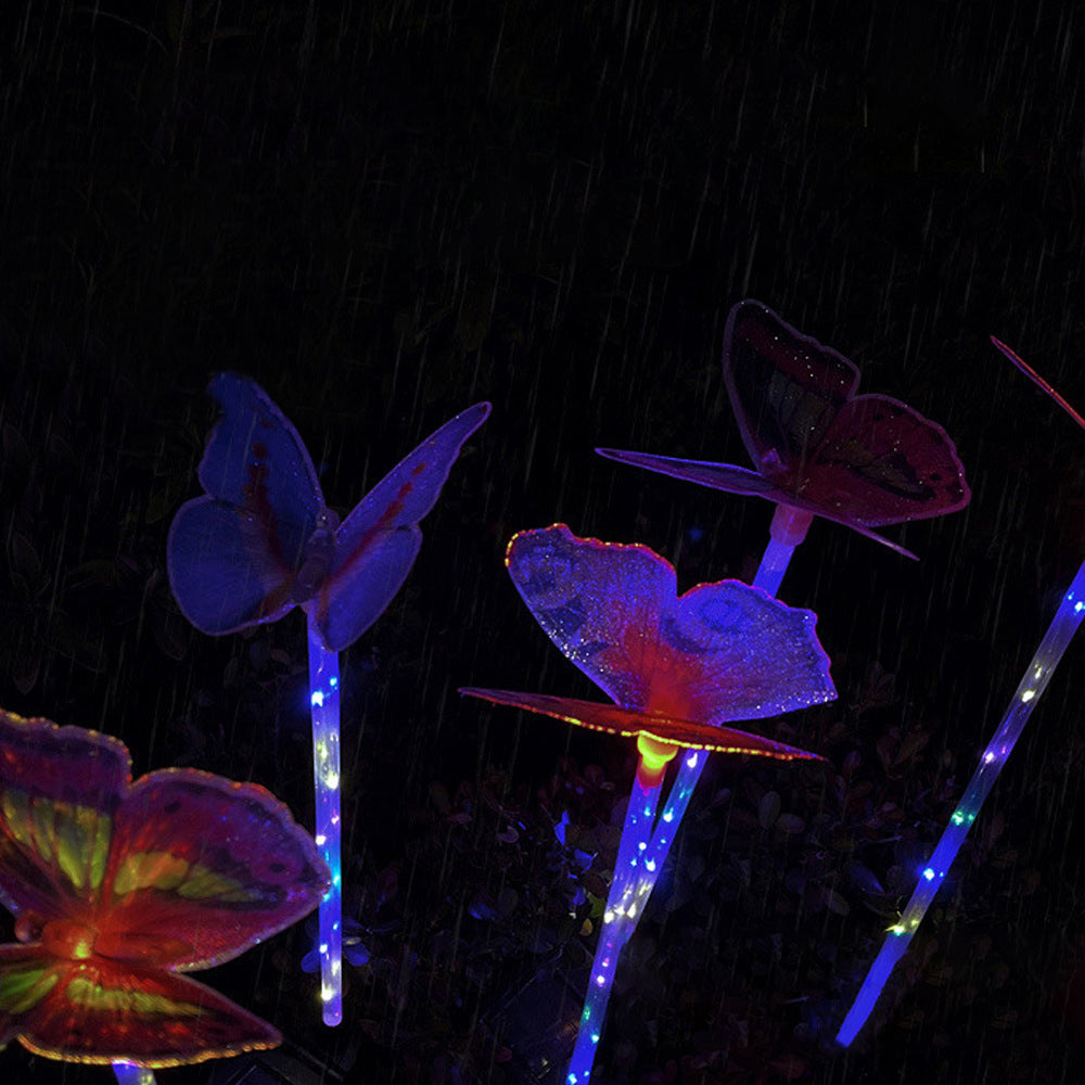 Moderne Art Deco Solar wasserdichte Schmetterlings-Glasfaser-Edelstahl-ABS-LED-Außenleuchte Landschaftsbeleuchtung für den Garten 