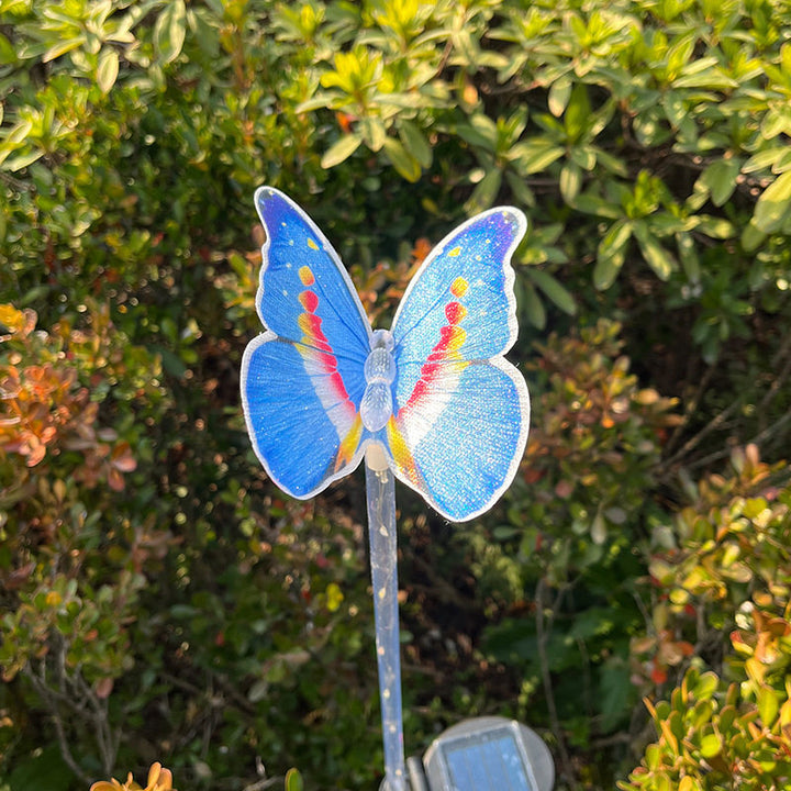 Moderne Art Deco Solar wasserdichte Schmetterlings-Glasfaser-Edelstahl-ABS-LED-Außenleuchte Landschaftsbeleuchtung für den Garten 