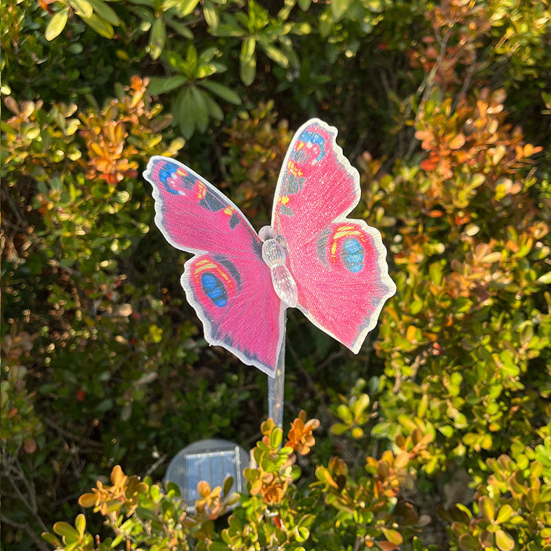 Moderne Art Deco Solar wasserdichte Schmetterlings-Glasfaser-Edelstahl-ABS-LED-Außenleuchte Landschaftsbeleuchtung für den Garten 