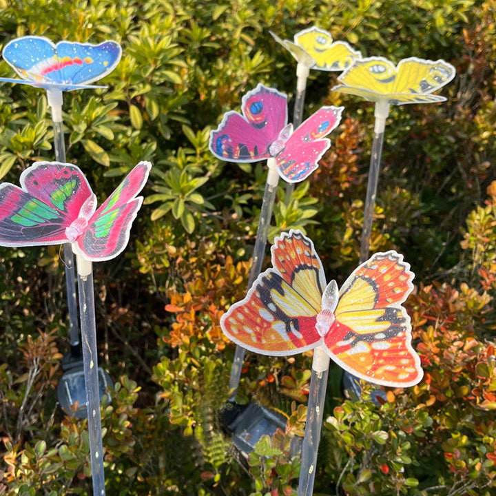 Moderne Art Deco Solar wasserdichte Schmetterlings-Glasfaser-Edelstahl-ABS-LED-Außenleuchte Landschaftsbeleuchtung für den Garten 