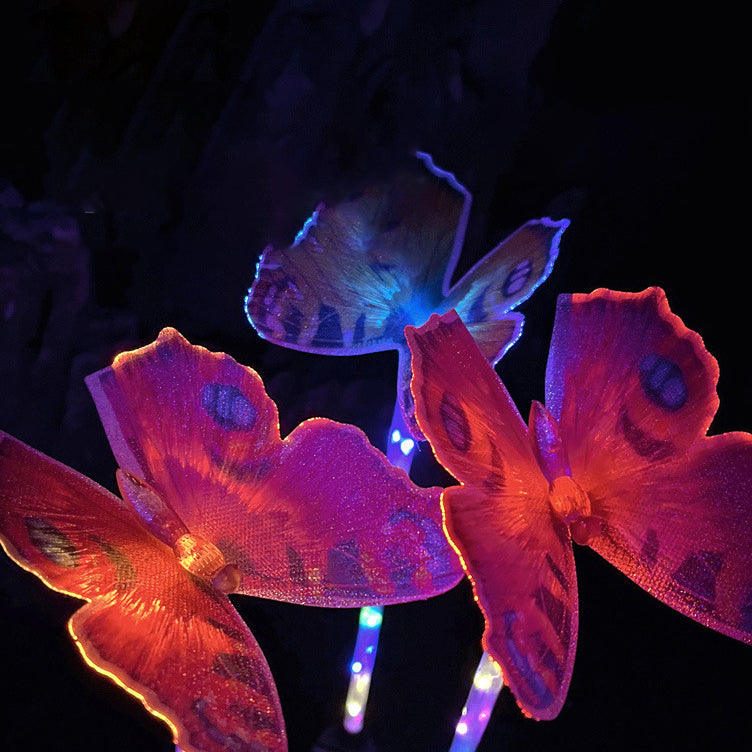 Moderne Art Deco Solar wasserdichte Schmetterlings-Glasfaser-Edelstahl-ABS-LED-Außenleuchte Landschaftsbeleuchtung für den Garten 