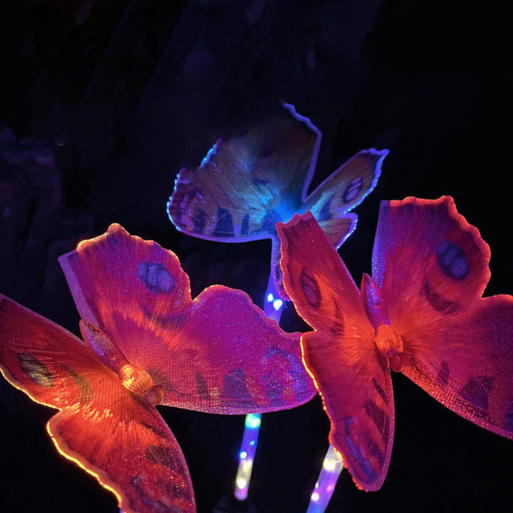 Moderne Art Deco Solar wasserdichte Schmetterlings-Glasfaser-Edelstahl-ABS-LED-Außenleuchte Landschaftsbeleuchtung für den Garten 