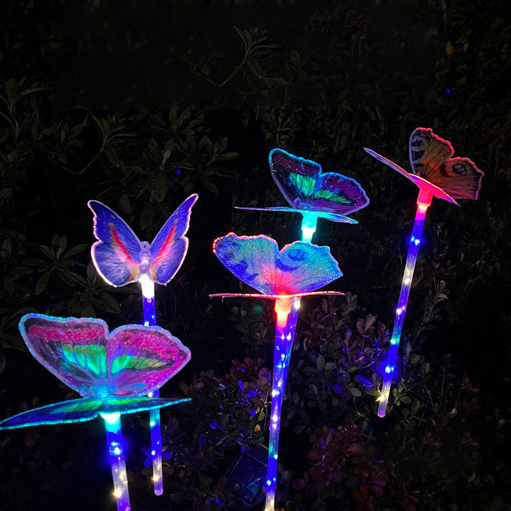 Moderne Art Deco Solar wasserdichte Schmetterlings-Glasfaser-Edelstahl-ABS-LED-Außenleuchte Landschaftsbeleuchtung für den Garten 