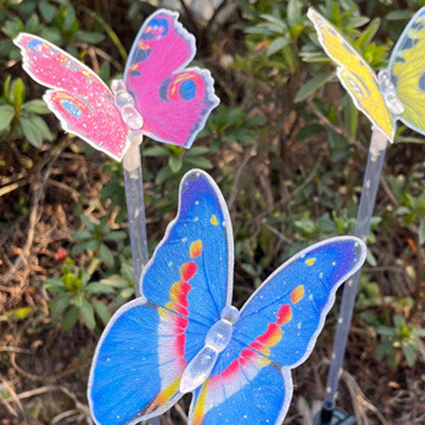 Moderne Art Deco Solar wasserdichte Schmetterlings-Glasfaser-Edelstahl-ABS-LED-Außenleuchte Landschaftsbeleuchtung für den Garten 