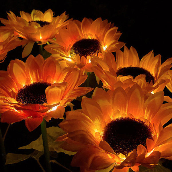 Modern Art Deco Solar Waterproof Simulated Sunflower Fabric Stainless Steel ABS LED Outdoor Light Landscape Lighting For Garden