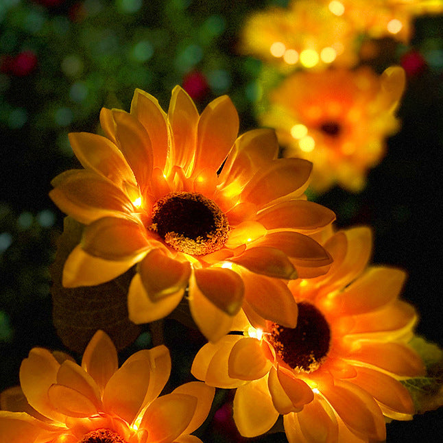 Modern Art Deco Solar Waterproof Simulated Sunflower Fabric Stainless Steel ABS LED Outdoor Light Landscape Lighting For Garden