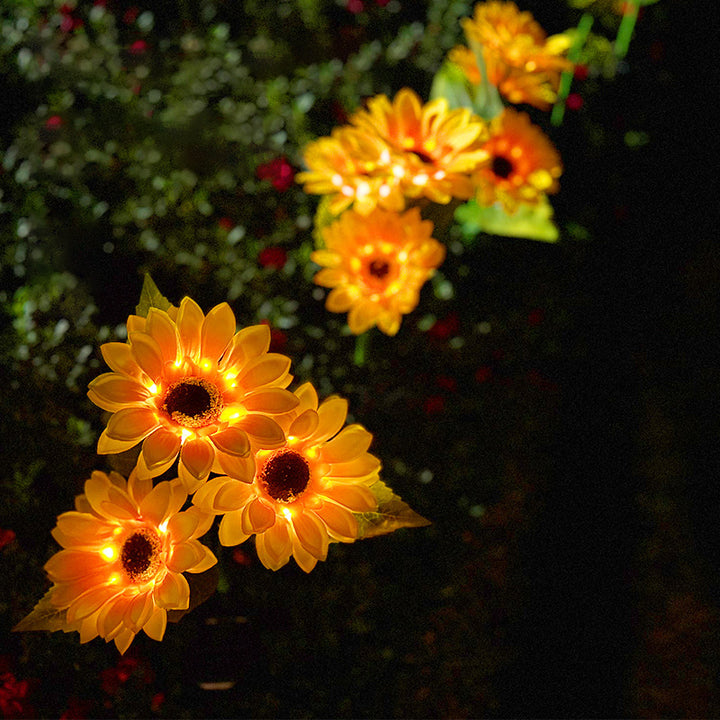 Arte Moderno Deco Solar Impermeable Tela Simulada de Girasol Acero Inoxidable ABS LED Luz Exterior Iluminación de Paisaje Para Jardín 