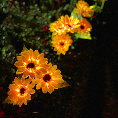 Modern Art Deco Solar Waterproof Simulated Sunflower Fabric Stainless Steel ABS LED Outdoor Light Landscape Lighting For Garden