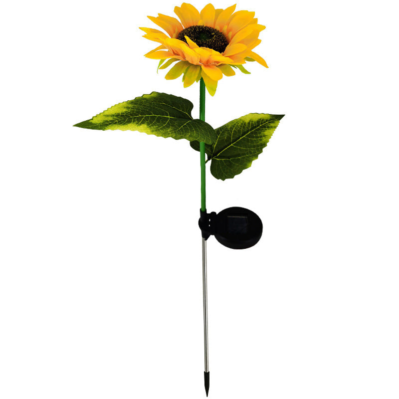 Modern Art Deco Solar Waterproof Simulated Sunflower Fabric Stainless Steel ABS LED Outdoor Light Landscape Lighting For Garden