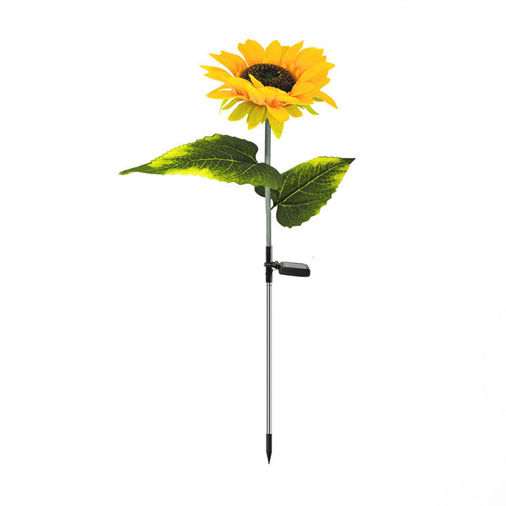 Moderne Art Deco Solar Wasserdichte Simulierte Sonnenblume Stoff Edelstahl ABS LED Außenleuchte Landschaftsbeleuchtung Für Garten 
