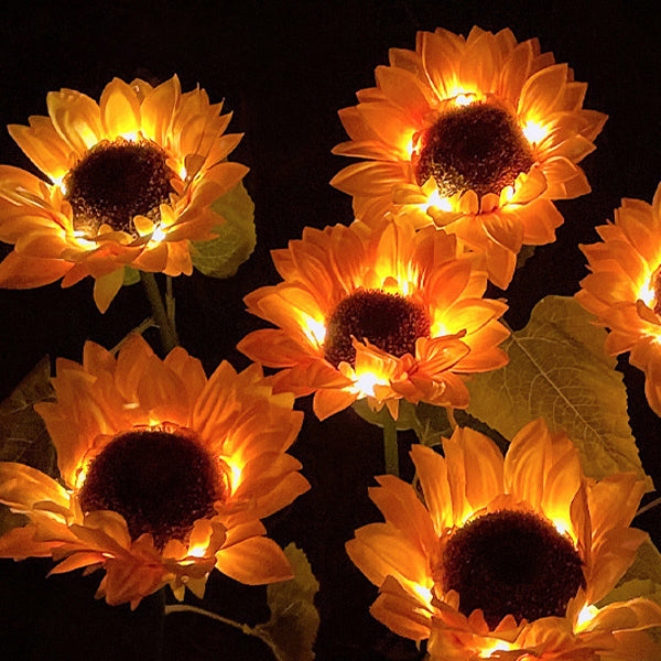 Arte Moderno Deco Solar Impermeable Tela Simulada de Girasol Acero Inoxidable ABS LED Luz Exterior Iluminación de Paisaje Para Jardín 