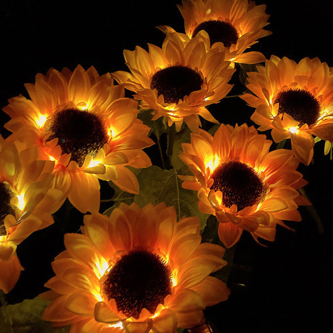 Modern Art Deco Solar Waterproof Simulated Sunflower Fabric Stainless Steel ABS LED Outdoor Light Landscape Lighting For Garden