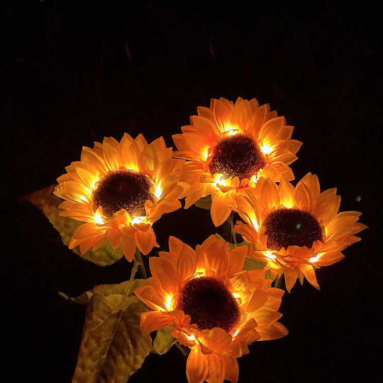 Modern Art Deco Solar Waterproof Simulated Sunflower Fabric Stainless Steel ABS LED Outdoor Light Landscape Lighting For Garden