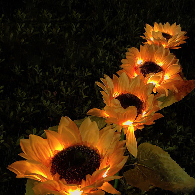 Moderne Art Deco Solar Wasserdichte Simulierte Sonnenblume Stoff Edelstahl ABS LED Außenleuchte Landschaftsbeleuchtung Für Garten 