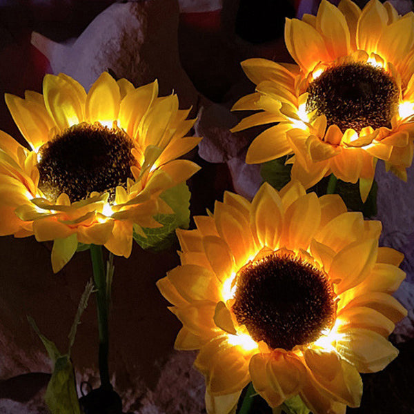Modern Art Deco Solar Waterproof Simulated Sunflower Fabric Stainless Steel ABS LED Outdoor Light Landscape Lighting For Garden