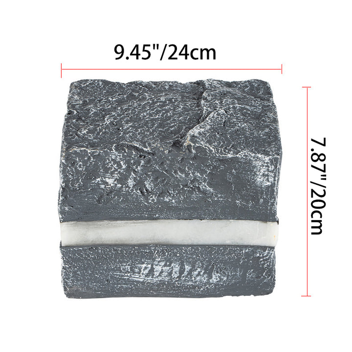 Éclairage extérieur à LED en forme de cube à rayures en pierre simulée en résine imperméable avec fibre de verre et verre créatif contemporain pour l&