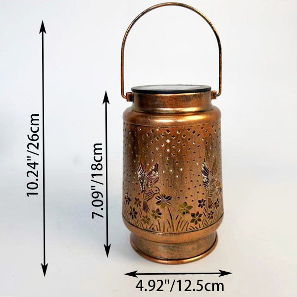 Contemporary Retro Solar Waterproof Iron Portable Hollowed Lantern Bird Flower LED Outdoor Light Landscape Lighting For Garden