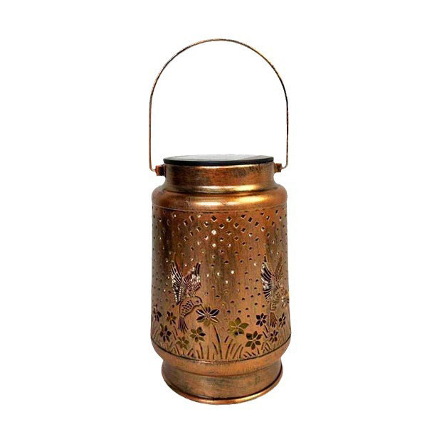 Contemporary Retro Solar Waterproof Iron Portable Hollowed Lantern Bird Flower LED Outdoor Light Landscape Lighting For Garden