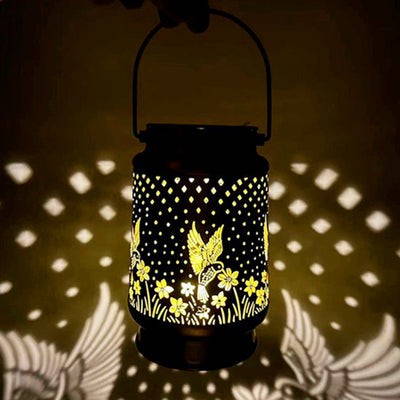 Contemporary Retro Solar Waterproof Iron Portable Hollowed Lantern Bird Flower LED Outdoor Light Landscape Lighting For Garden