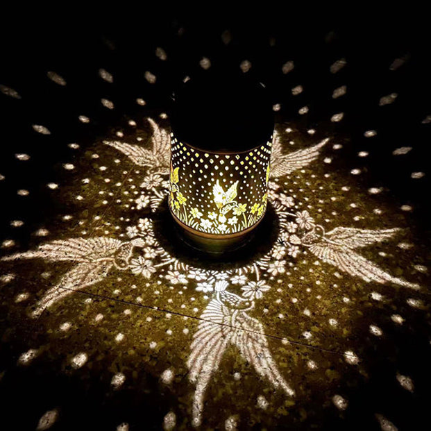 Contemporary Retro Solar Waterproof Iron Portable Hollowed Lantern Bird Flower LED Outdoor Light Landscape Lighting For Garden